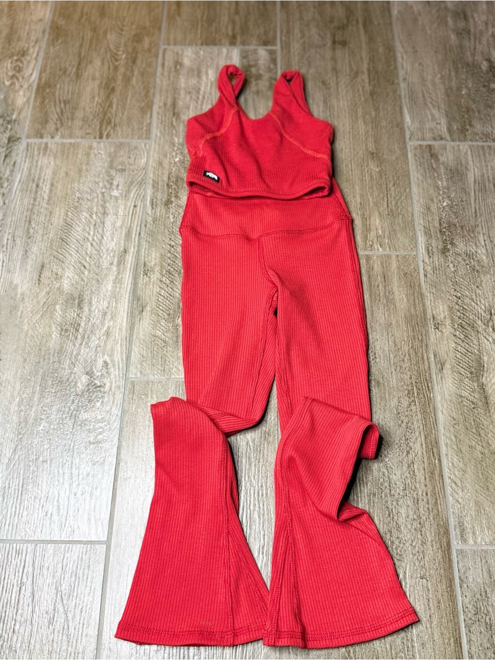 Tiger Friday Red Ribbed Flare Bottoms and Matching Top